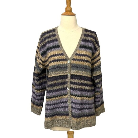 J. McLaughlin Vintage Hand Knit Cardigan Sweater Silk Mohair Blend Stripe Size S - Picture 9 of 9
